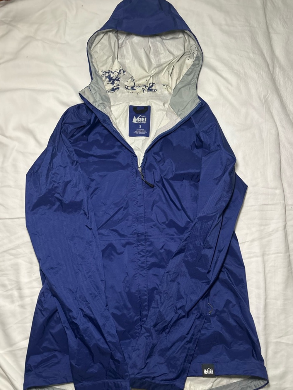 REI SM Windbreaker Jacket Navy Blue, Hooded, Multi-Pocket, Full Zip *READ